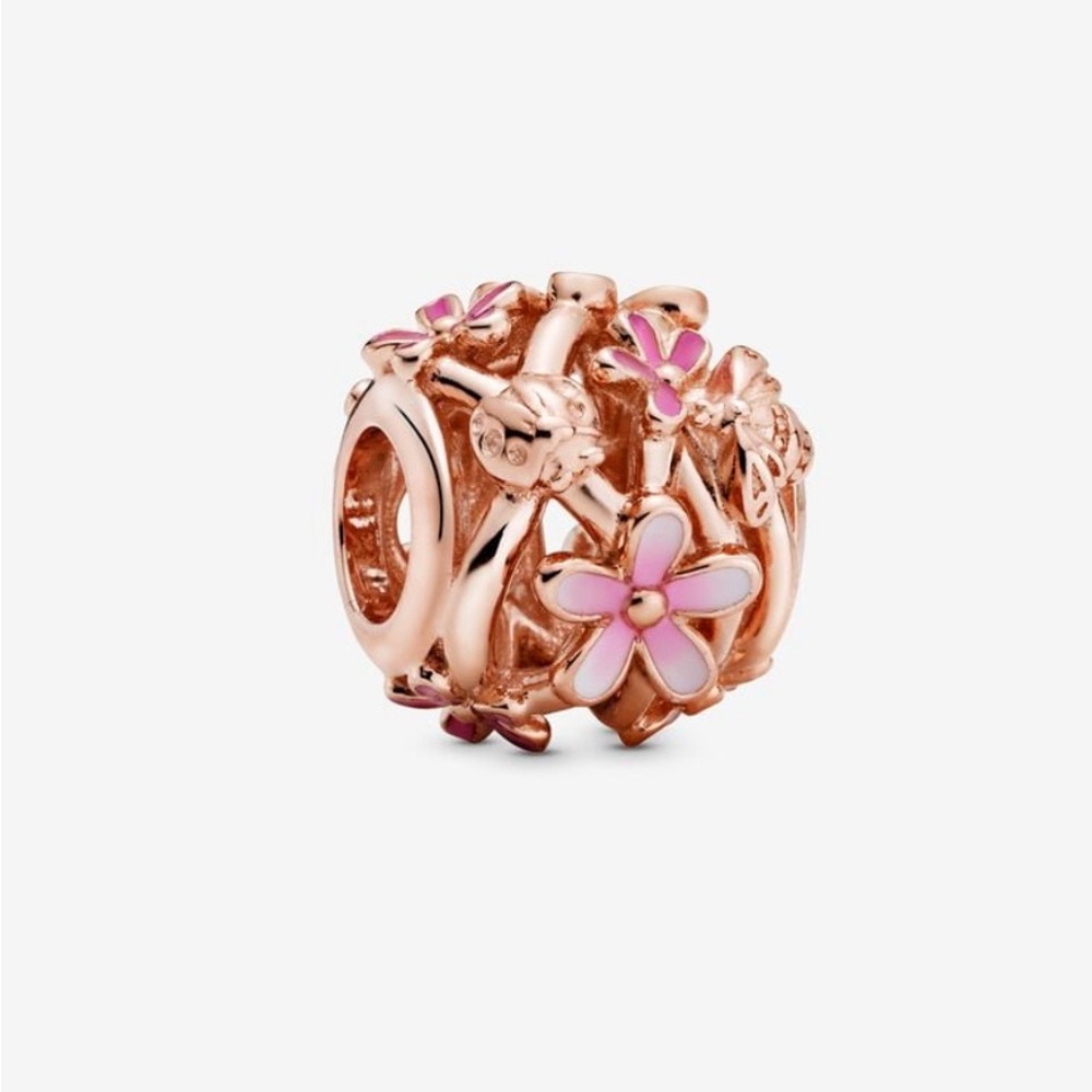 Pandora Openwork Pink Daisy Flower Charm